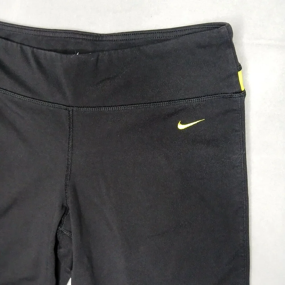 Nike Dri-fit Bike Shorts Long Athletic Workout Stretch Black Yellow Womens Med